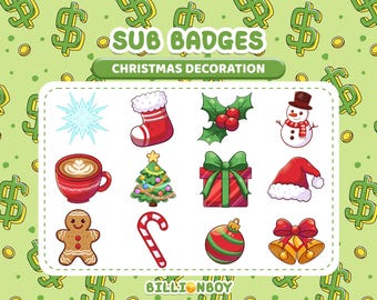12xChristmas Sub Badges For Twitch| Noel Sub Badges | Aesthetic Sub Badges | Twitch Bit Badges | Snowman, Gift, Gingerbread, Bell Sub badge