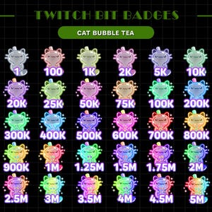30x Cat Bubble Tea Bit Badges| Cat Bit Badges | Twitch Badges | Twitch Bit Badges | Cute Cat Badges for Discord, YouTube | Cat Emote Twitch
