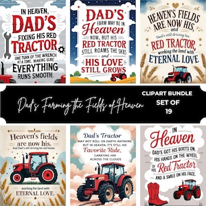 Papá en memoria de la agricultura / Papá sigue cultivando los campos del cielo PNG / Granjero en memoria del cielo Clipart / Tractor rojo en el cielo Arte