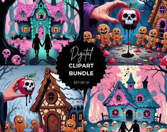 Gothic Hansel and Gretel PNG Clipart: Dark Fairytale Scrapbook Art (Digital Download)