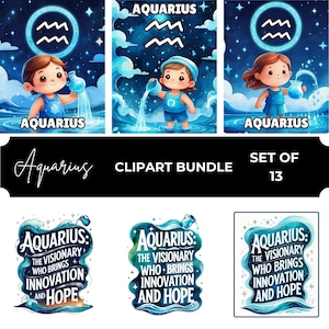 Bundle png du zodiaque Verseau, horoscope png, clipart astrologie, signes du zodiaque, clipart fantastique, clipart céleste, sublimation du zodiaque