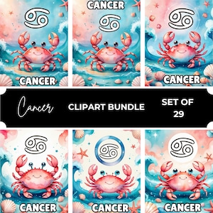 Cancer Zodiac Clipart Bundle: Celestial Astrology PNG (Digital Download)