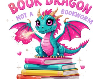 Dragón de libro PNG: Clipart de fantasía para camisetas de lectura (Descarga digital)