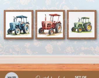 Boho Tractor Prints: Sztuka Pojazdów Rolniczych do Przedszkola (Zestaw 3 Cyfrowych Plików JPG)