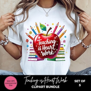 Paquete de 5 PNG de sublimación para maestros / Diseño digital "Enseñar es un trabajo del corazón" / Camiseta "Vida del maestro" PNG / Diseño "Enseñar es un trabajo del corazón"