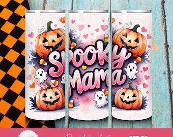 Spooky Mama Halloween Tumbler Wrap PNGs: 20oz Skinny Tumbler Sublimation (Digital Download)