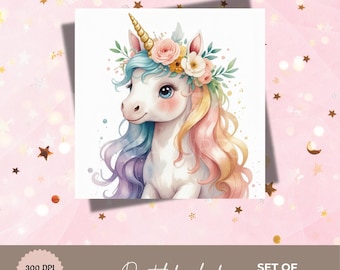 Boho Unicorn Wall Art Digital Prints Set of 11 – Blush Pink Nursery Decor – Magical Kids Room Unicorn JPGs 300 DPI Download