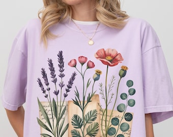 Camiseta floral vintage, diseño botánico retro, regalo para amantes de las flores