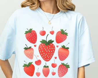 Strawberry Graphic Tee – Y2K Fruit Print, Summer Pastel Shirt