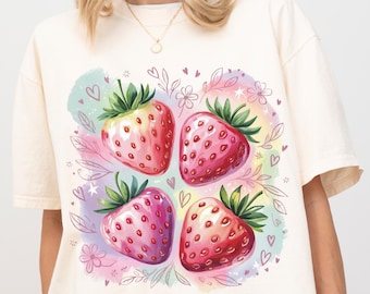 Strawberry Graphic Tee: Cottagecore Fruit Shirt - Comfort Colors