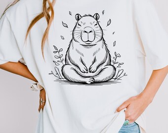 Maglietta Zen Capybara: Maglietta Comfort Colors con roditore in meditazione