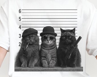 Funny Cat Mugshot Shirt, Cat Gang Meme Tee, Vintage Animal Graphic, Gangster Cat Design Gift