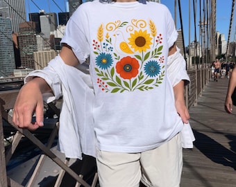Ukrainian Folk Art Floral T-Shirt, Boho Slavic Design