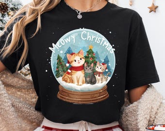 Camiseta de Natal com Gato Miau, Camiseta Retrô de Natal para Mães de Pets