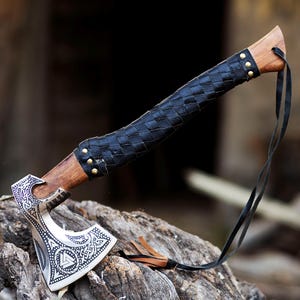 Carbon Steel Viking Axe Breaded AxeFantasy Axe head Forged Axe Hatchet Warrior Throwing AxeCustom Engraved Axe, Best Gift For Boyfriend