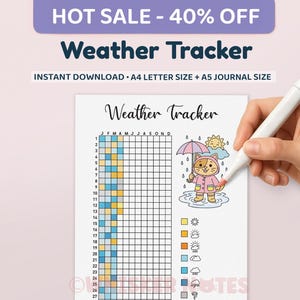 Weather Tracker - PRINTABLE Journal Page - Planner Page - Yearly Weather Tracker - Journal Template - Track Weather -  Coloring Page
