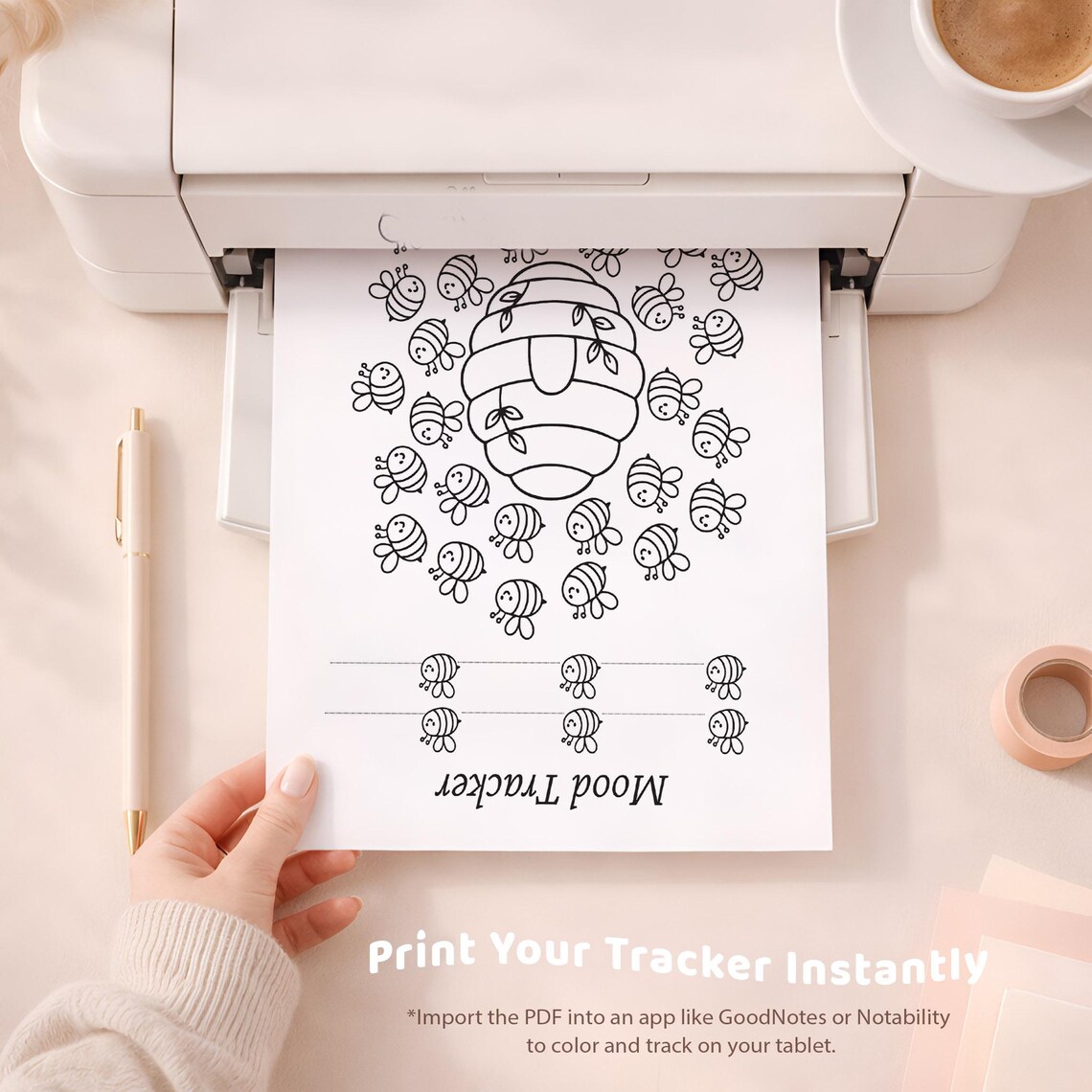 Bee Mood Tracker Printable | Spring Coloring Mood Log | A5 A4 US Letter ...