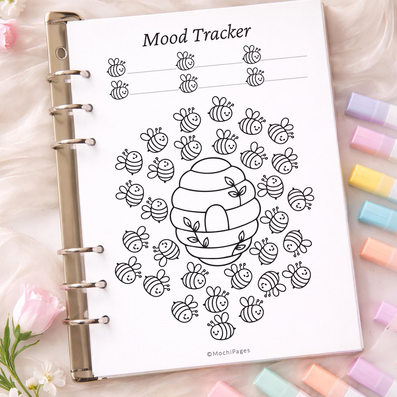 Bee Mood Tracker Printable | Spring Coloring Mood Log | A5 A4 US Letter ...