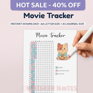 Filmtracker - Cinema Journal kleuren - filmrecensie gewoontetracker, afdrukbare dagboekpagina, plannerpagina, afdrukbare digitale filmtracker