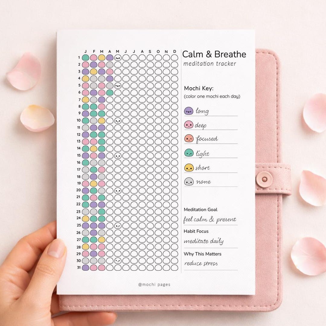 Meditation Tracker Printable, Mindfulness Tracker, Calm & Breathe Tracker, Habit Tracker PDF ...