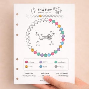 フィットネス月間トラッカー（印刷可能）、ワークアウトトラッカー、ムーブ＆グロートラッカー、エクササイズトラッカー、習慣トラッカー（PDF）、A4/A5サイズダウンロード