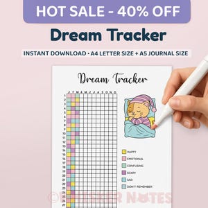 Dream Coloring Tracker - Yearly Dream Page - PRINTABLE Journal Page - Printable Planner Page - Dream Log - Dream Journal - Sleep Tracker