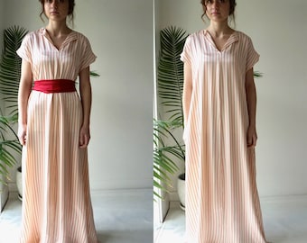 Vintage 1970s Maxi Caftan Dress Hostess Long Robe 70s Boho Sleepwear Lounge Womens Retro