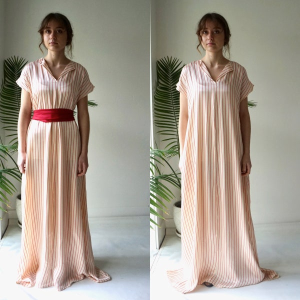 LONG STRIPED Dress .  Vintage 70s HOSTESS Dress . Maxi Caftan Dress . Long NightGown Robe