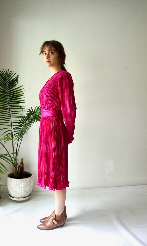 ORIGaMI Dress . Vintage 80s FUSCHIA Dress . Pink … - image 5