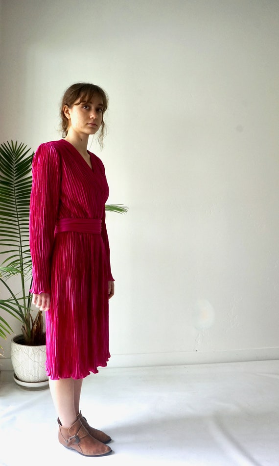 ORIGaMI Dress . Vintage 80s FUSCHIA Dress . Pink … - image 6