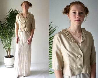 SILK Evening Jacket . Vintage 60s SILK Bridal Jacket . 1960s Formal Short Wedding Jacket