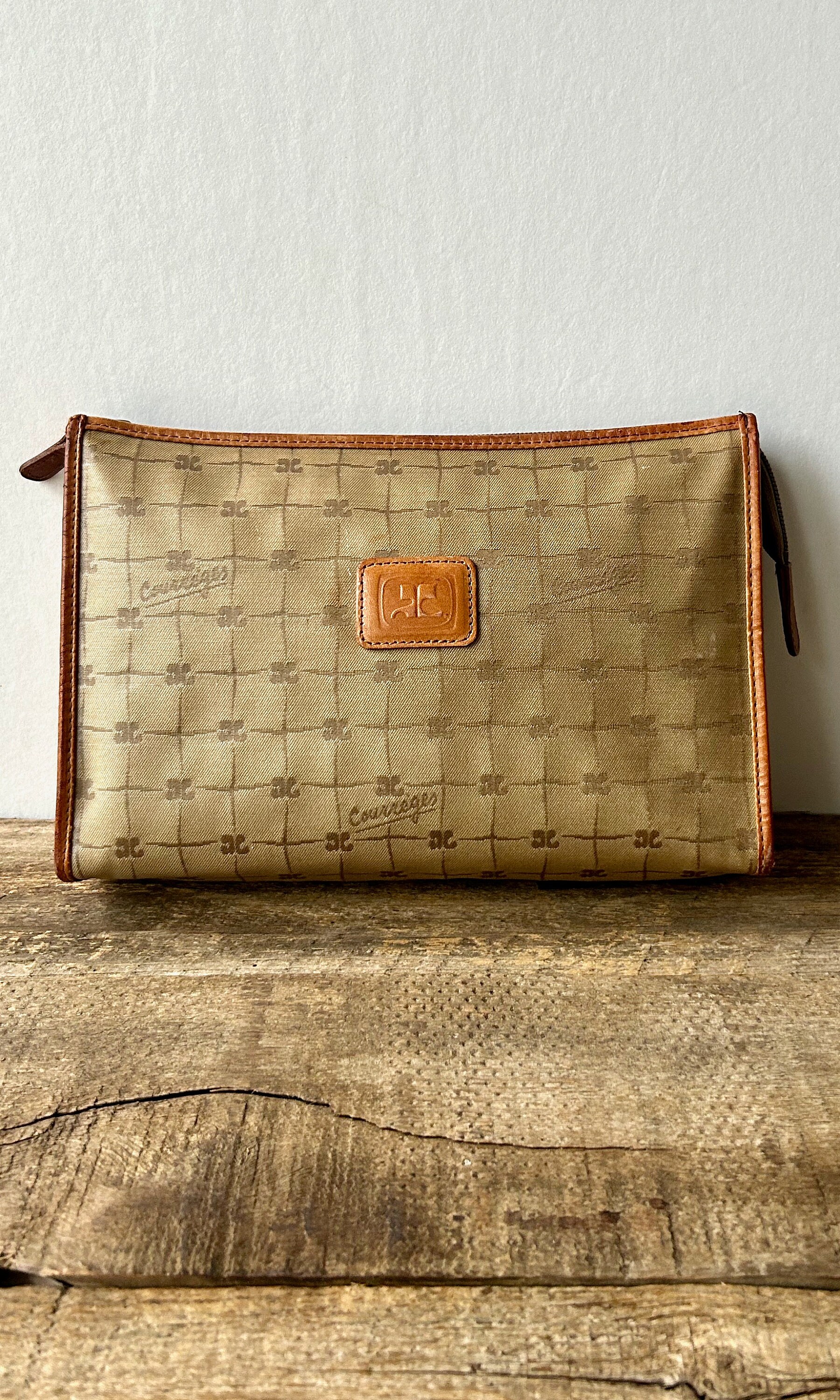 COURREGES Bag . Vintage 70s CANVAS Satchel . FRENCH Clutch Purse 
