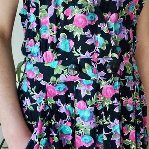 FLORAL OVERALL Dress with Pockets . Vintage 90s Sleeveless Dress . Womens Grunge Jumper Dress image 2