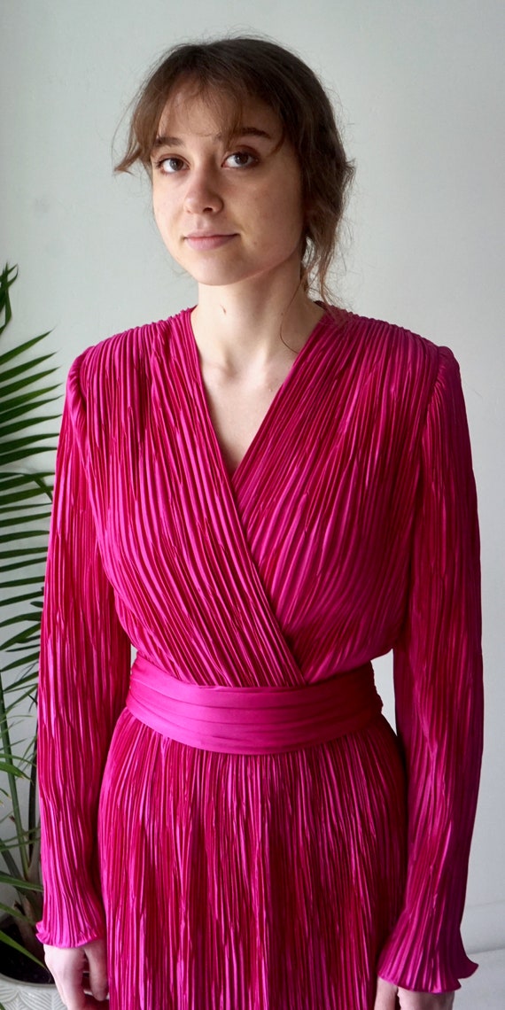 ORIGaMI Dress . Vintage 80s FUSCHIA Dress . Pink … - image 7