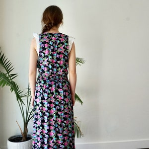 FLORAL OVERALL Dress with Pockets . Vintage 90s Sleeveless Dress . Womens Grunge Jumper Dress image 7