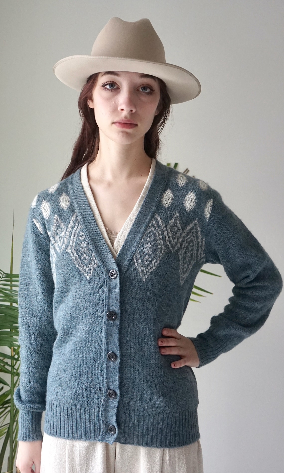 FRENCH BOYFRIEND Cardigan . Vintage 90s WOOL Cardigan . Blue Etsy