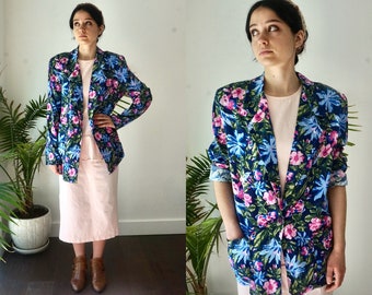 FLORAL Blazer .  Vintage 80s OVERSIZED Blazer .  Shoulder Pad Blazer . Womens Lightweight Jacket