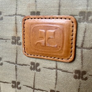Vintage 70-tals Courreges canvasväska fransk designer kuvertväska läderdetaljer beige logotyp bild 2
