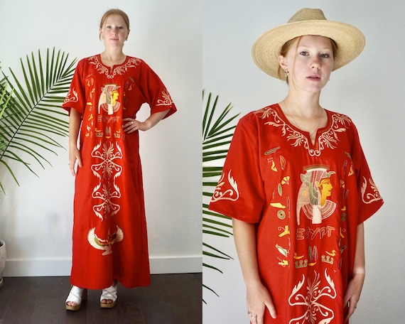 EGYPTIAN KAFTAN . Vintage 70s Caftan Dress . Hipp… - image 1