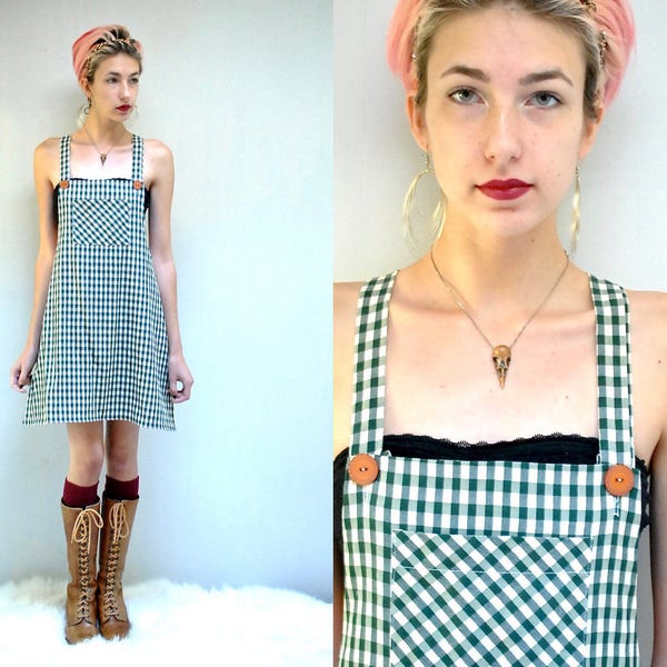 90s Overall Dress  //  Gingham Check Dress  //  GINGHAM STYLE
