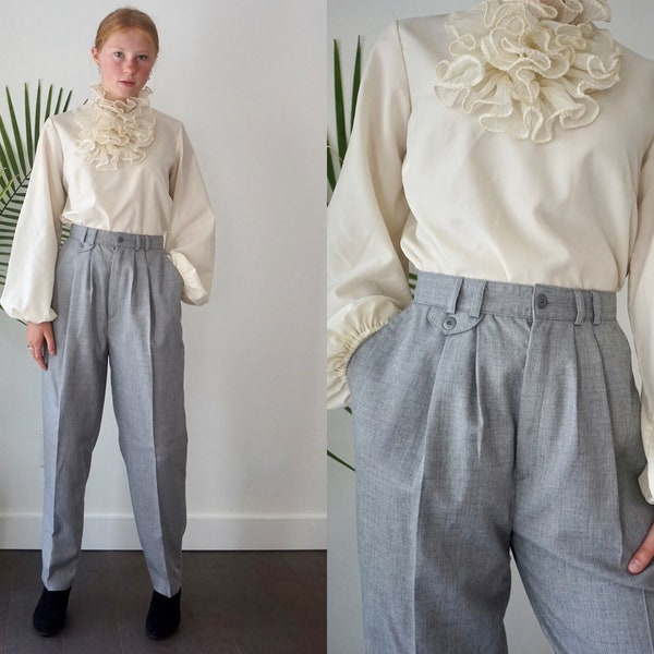 WOOL TROUSERS . Vintage 80s Womens WOOL Pants . Baggy Pleated .  Steampunk Trousers