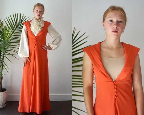 Empire Waist Dress . BURNT ORANGE Dress . Vintage… - image 1