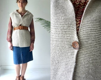 SWEATER VEST . Vintage 80s Wool Sweater Vest . Womens Oversized Sweater Vest . Oatmeal Sleeveless Knit Vest