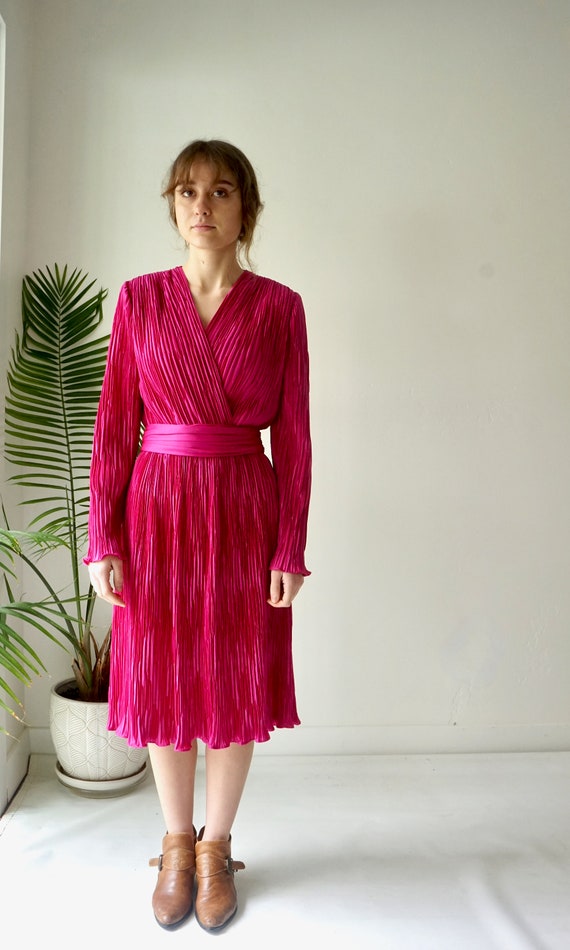 ORIGaMI Dress . Vintage 80s FUSCHIA Dress . Pink … - image 2