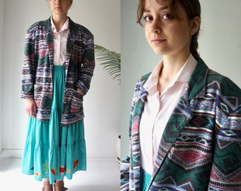 SLOUCHY Blazer .  Vintage 80s SOUTHWESTERN Jacket . AZTEC Western Jacket . Womens Oversized SweatShirt Blazer.