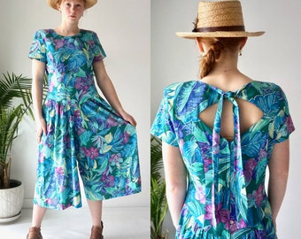90s TROPICAL PLAYSUIT . Vintage HAWAIIAN JumpSuit . Womens Summer Casual Lounge One Piece Romper