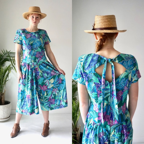 90s TROPICAL PLAYSUIT . Vintage HAWAIIAN JumpSuit . Womens Summer Casual Lounge One Piece Romper