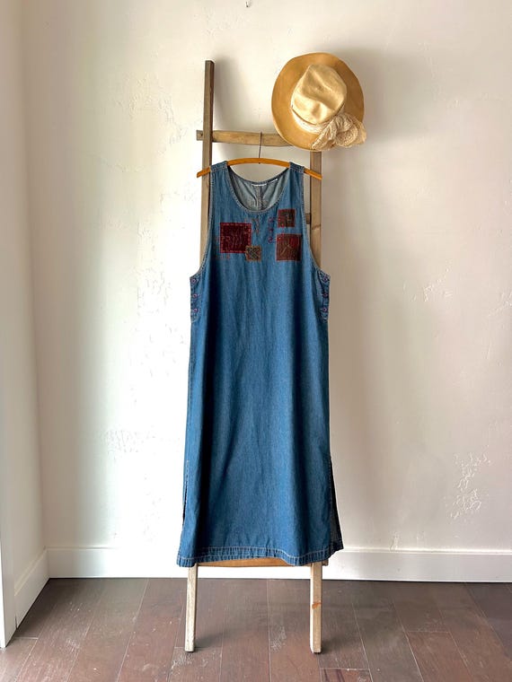 90s DENIM Dress Vintage Overall Dress Jumper Dress Womens