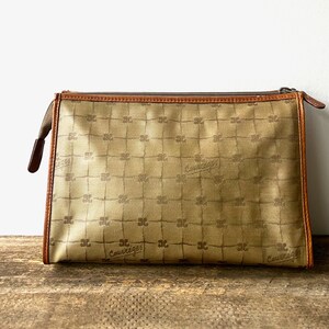 Vintage 70-tals Courreges canvasväska fransk designer kuvertväska läderdetaljer beige logotyp bild 4