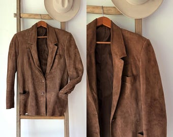 Vintage SUDE BLAZER. Bruin suède jack uit de jaren 90